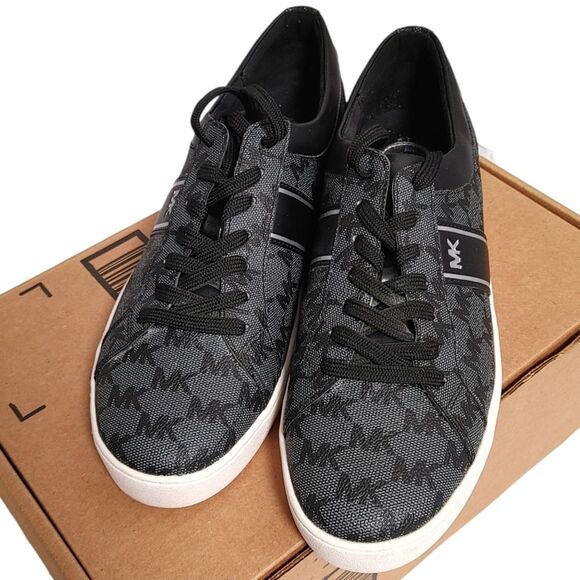 Michael Kors Juno Stripe Logo Print Lace Up Sneakers Black Grey 9.5 - Picture 3 of 7